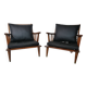Leather Lounge Armchair Set – Teak, 1960s Mid-Century Vintage
