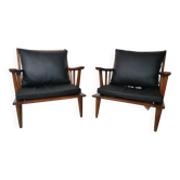Ensemble de fauteuils de salon en cuir – Teck, style vintage des années 1960