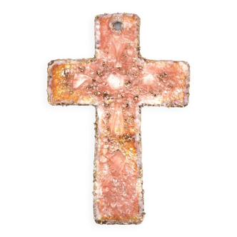 Wall cross by Louise Arnaud, Limoges Art enamels, 1970s