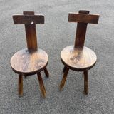 Pair of vintage Aranjou brutalist chairs in solid wood
