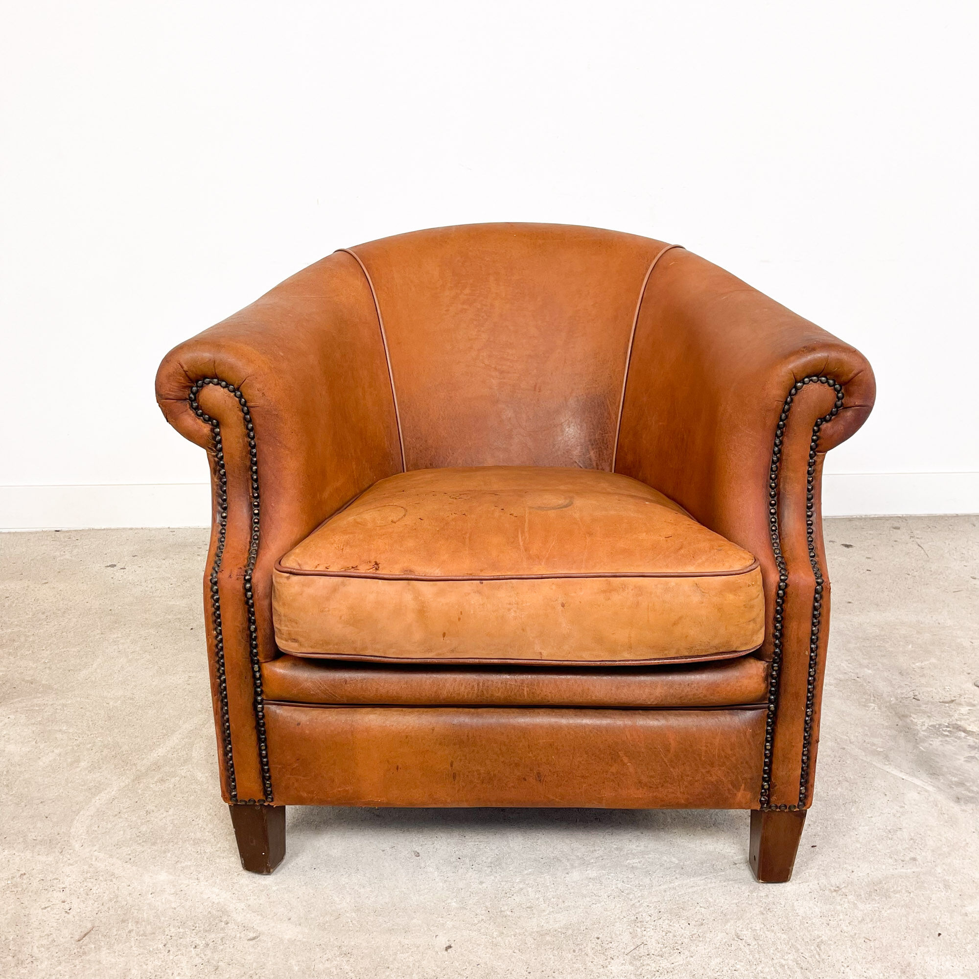 Vintage sheep leather club chair tub maastricht