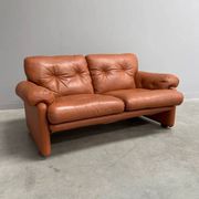 Cognac leather Coronado 2 seat sofa by B&B Italia, Italy 1960s