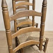 Set of 6 vintage wooden ladder-back dining chairs with woven seats