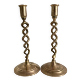 Pair of twisted brass candlesticks