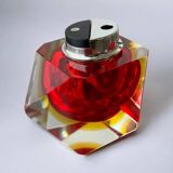 Sommerso faceted lighter by Flavio Poli, red & yellow Murano glass, Italy, 1970s