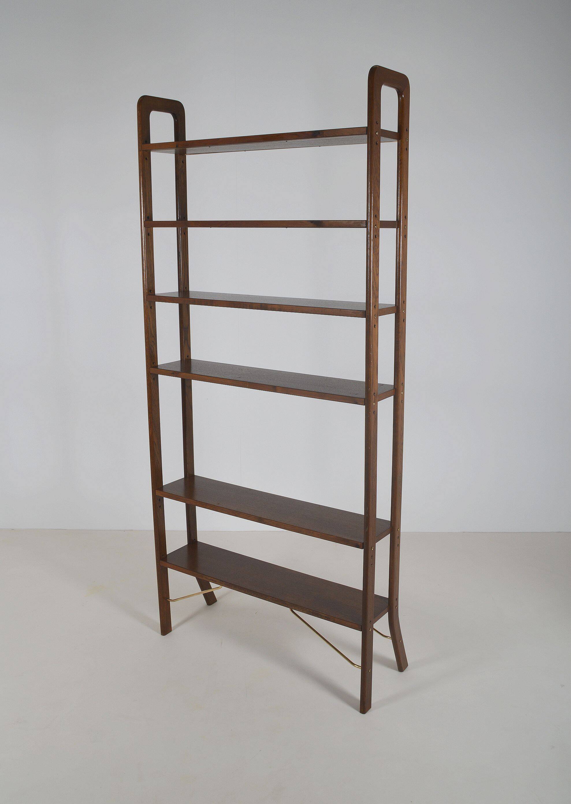 Danish freestanding wall rack with brass accents, 1960s