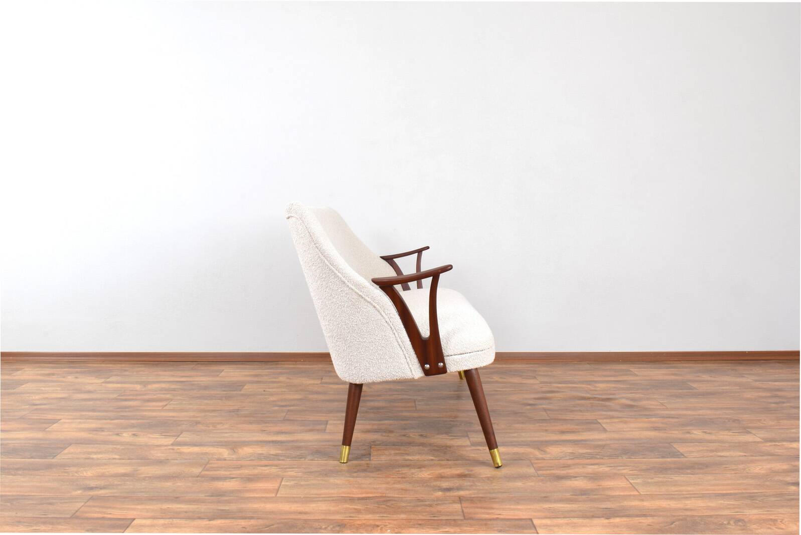 Mid-Century Norwegian Teak & Boucle Sofa, 1960s.