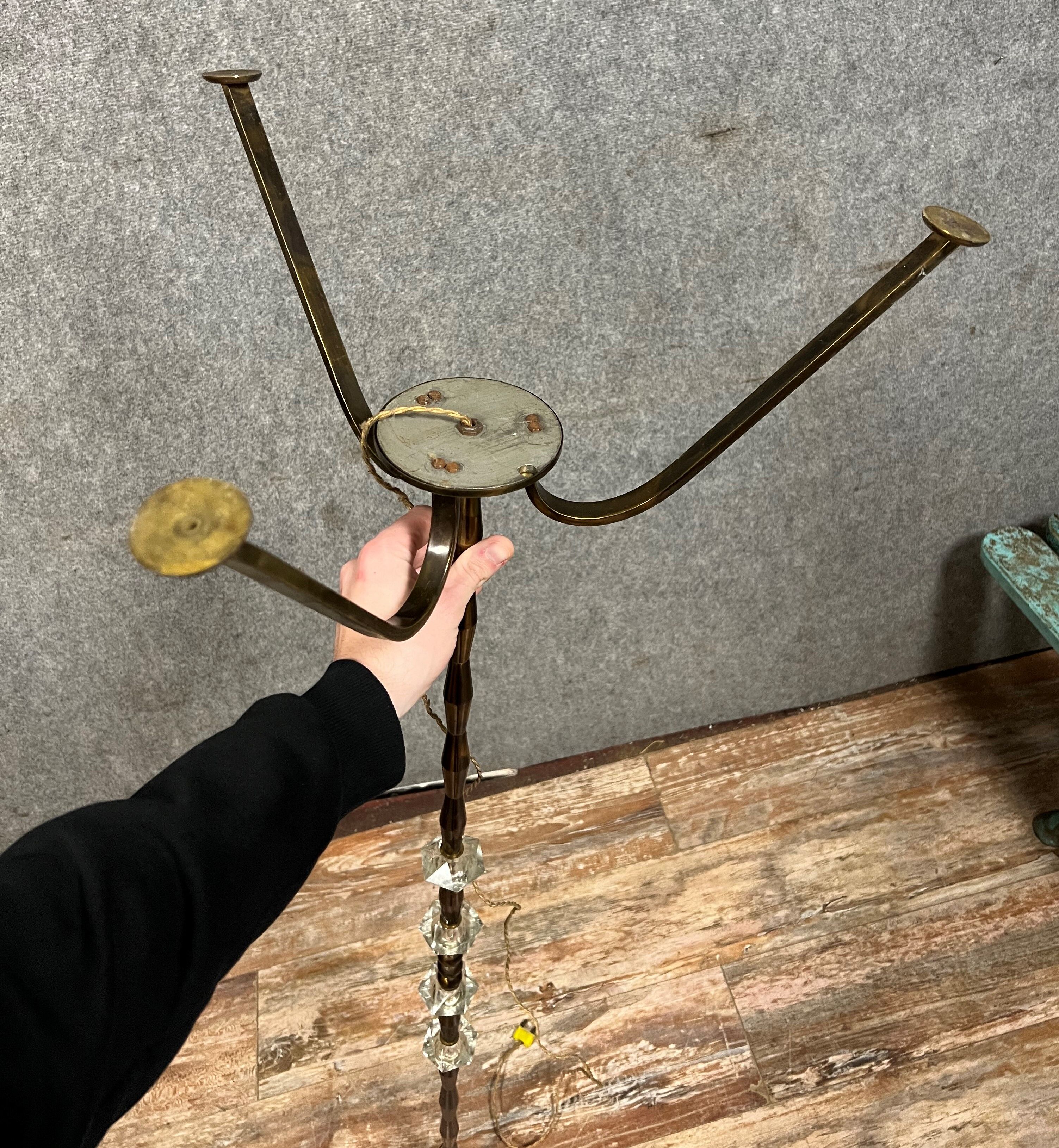 Vintage floor lamp foot in iron, glass and gilded brass circa 1950