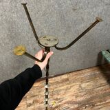 Pied de lampadaire vintage en fer, verre et laiton doré vers 1950