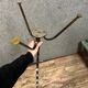 Vintage floor lamp foot in iron, glass and gilded brass circa 1950