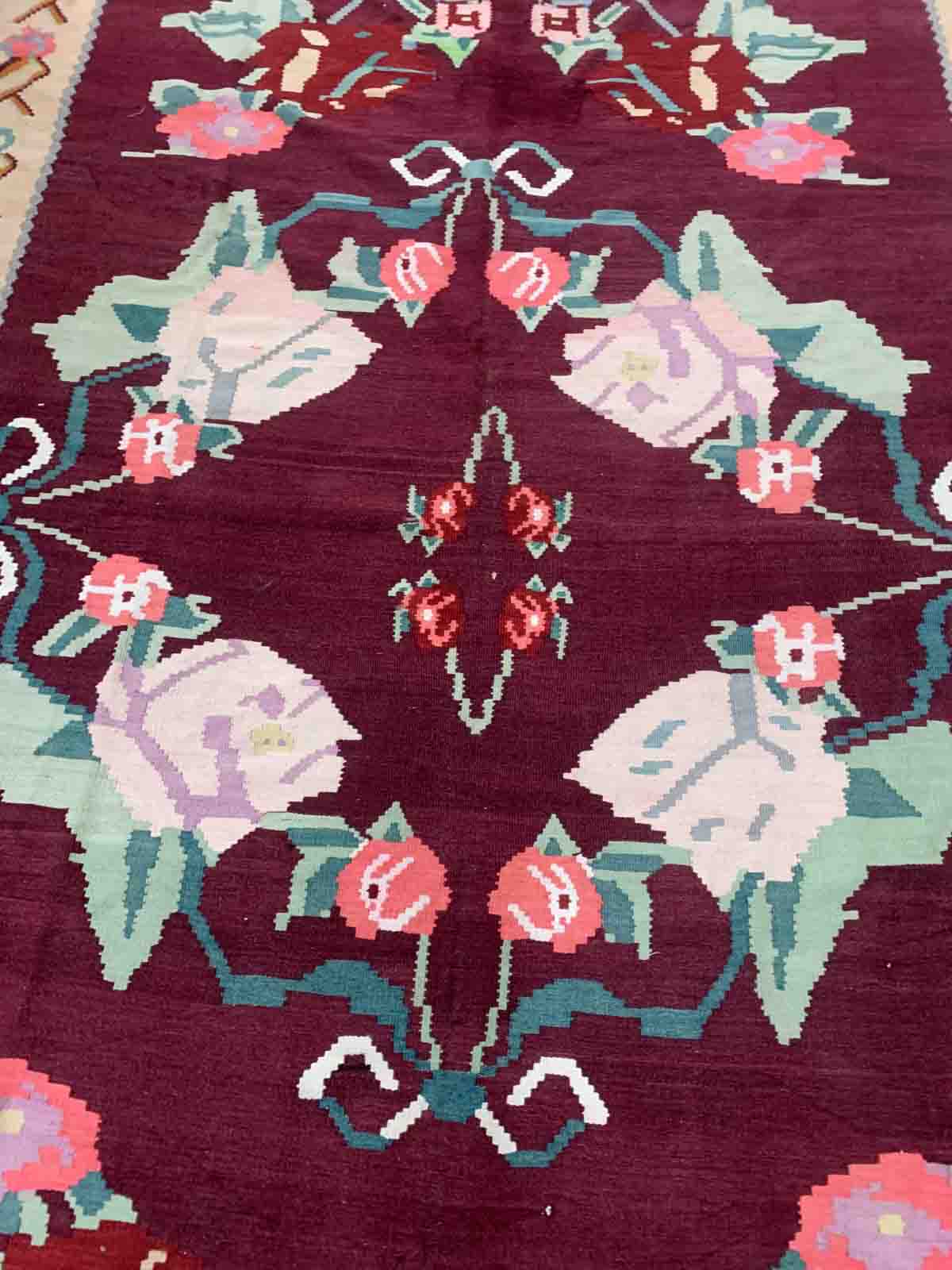 Romanian old carpet bessarabian handmade 207cm x 304cm 1960s