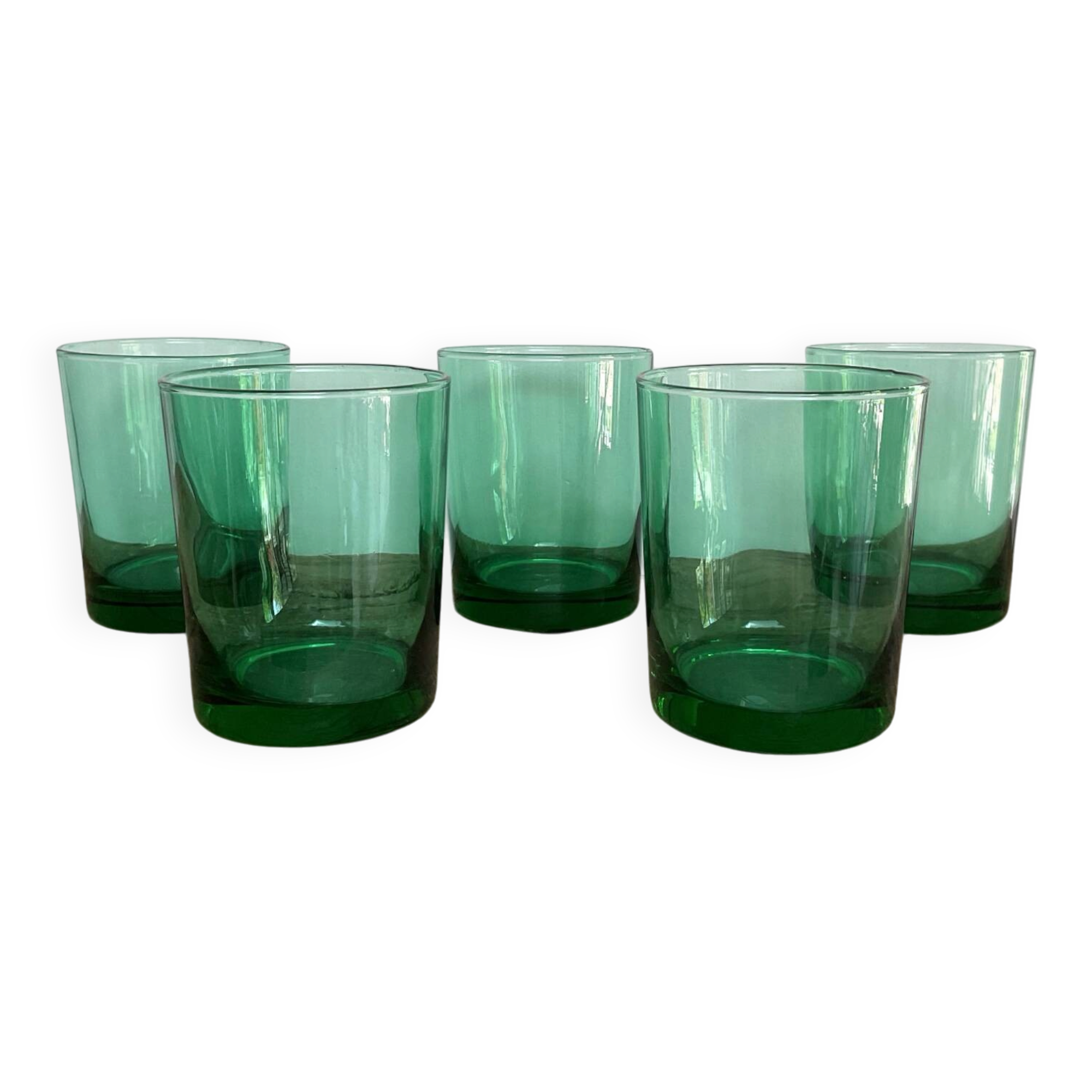5 vintage emerald green glasses
