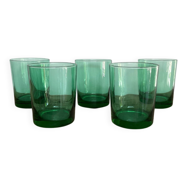5 verres vintage vert émeraude