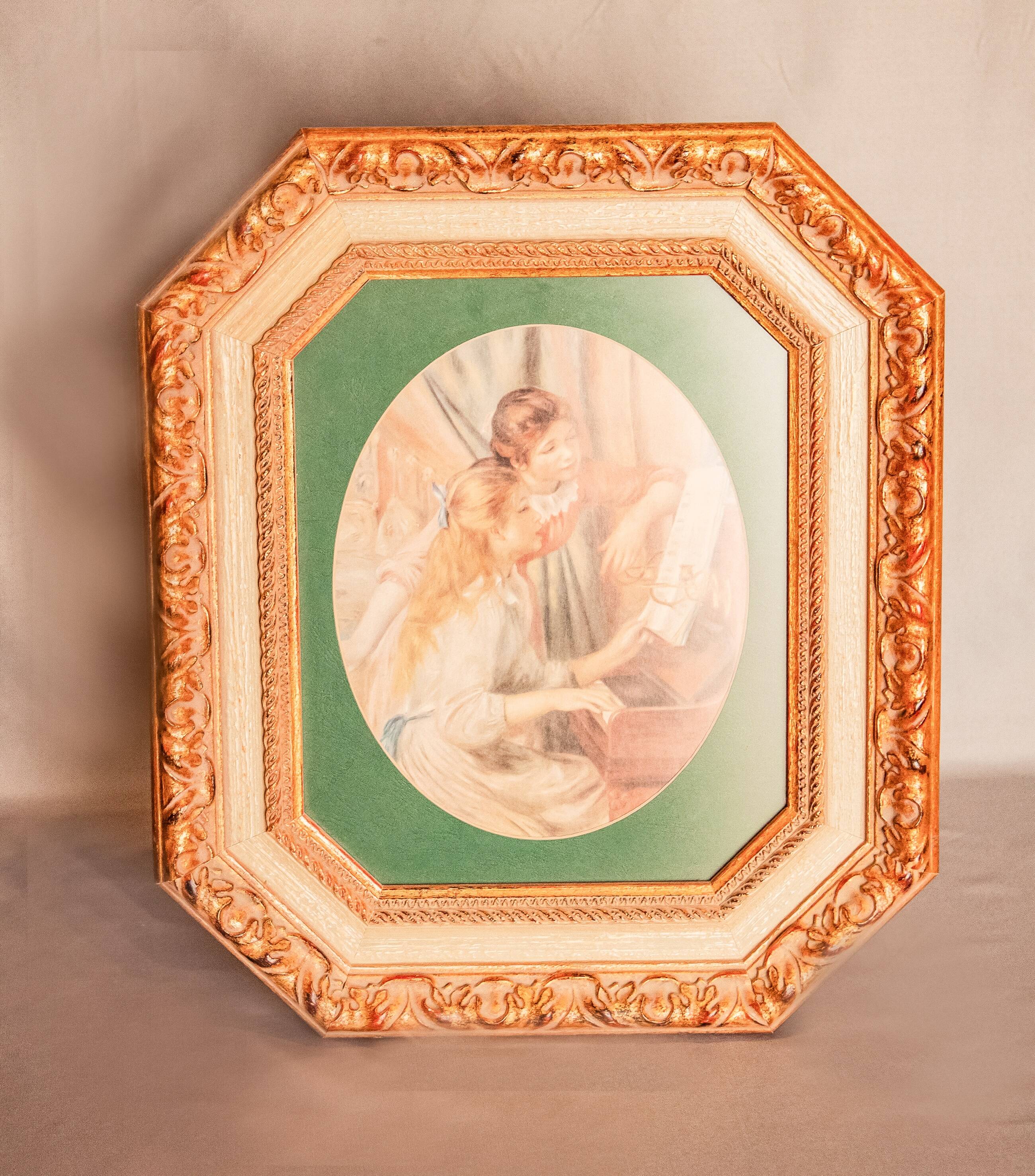 Original carved wooden frame with mat and Renoir print. Painting by Renoir.