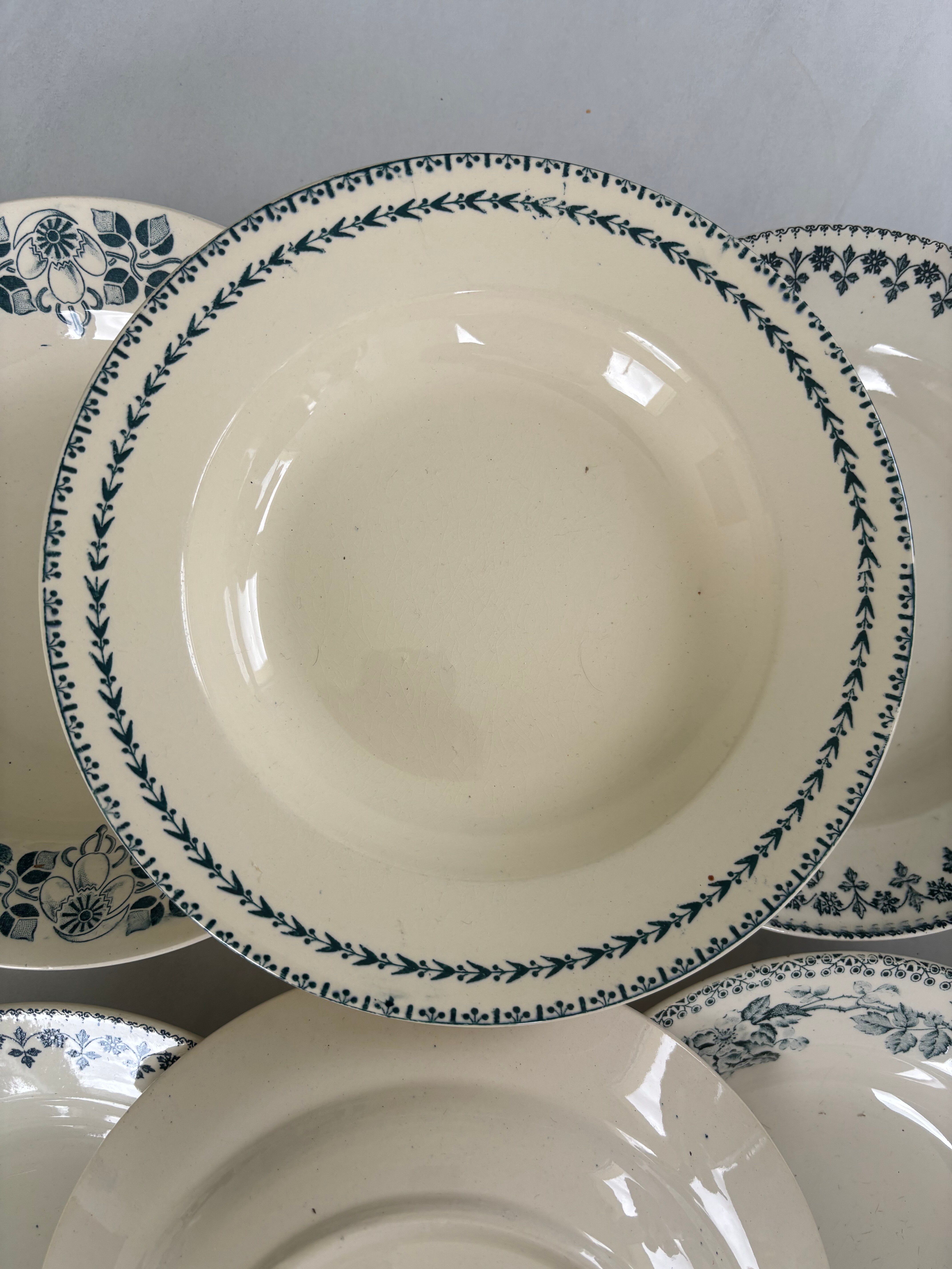 Lot 6 blue ironstone deep plates French earthenware ironstone