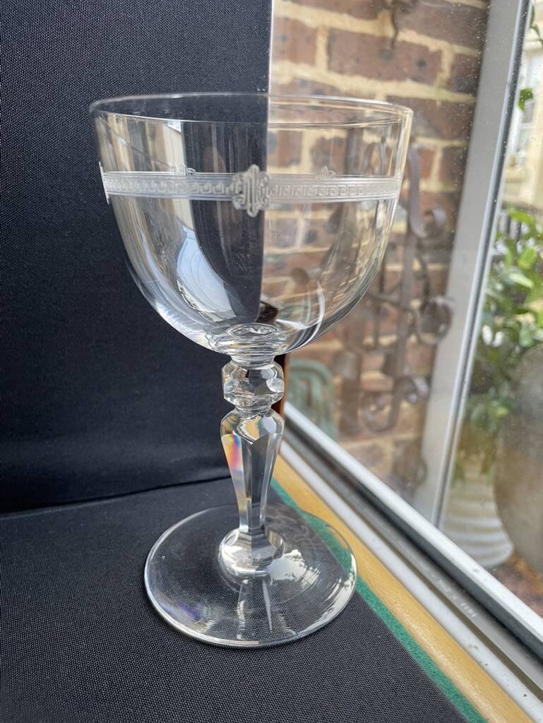 6 water glasses in light blown, cut and guilloché crystal