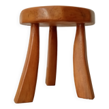Vintage tripod brutalist side table in solid oak