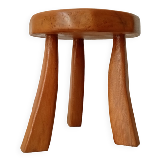 Vintage tripod brutalist side table in solid oak