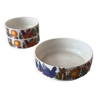 2 bowls and 1 salad bowl in "Acapulco" porcelain