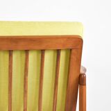 Scandinavian restored armchair, original 60s icon, yellow, teak