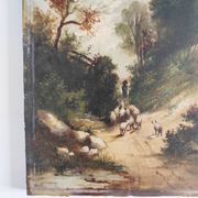 Huile sur panneau "Berger avec ses moutons", XIXème s.