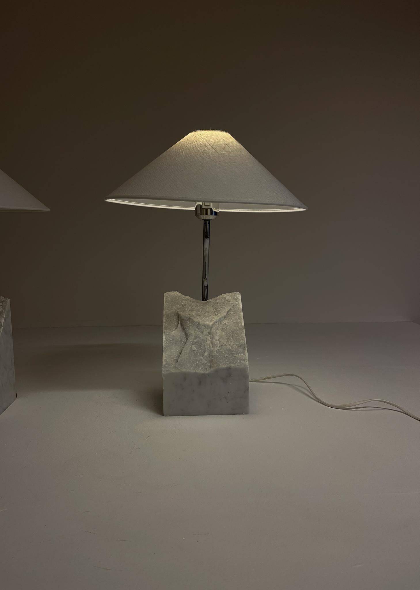 Paire de lampes de table en marbre et acier Bergboms du milieu du siècle, années 1970, Suède