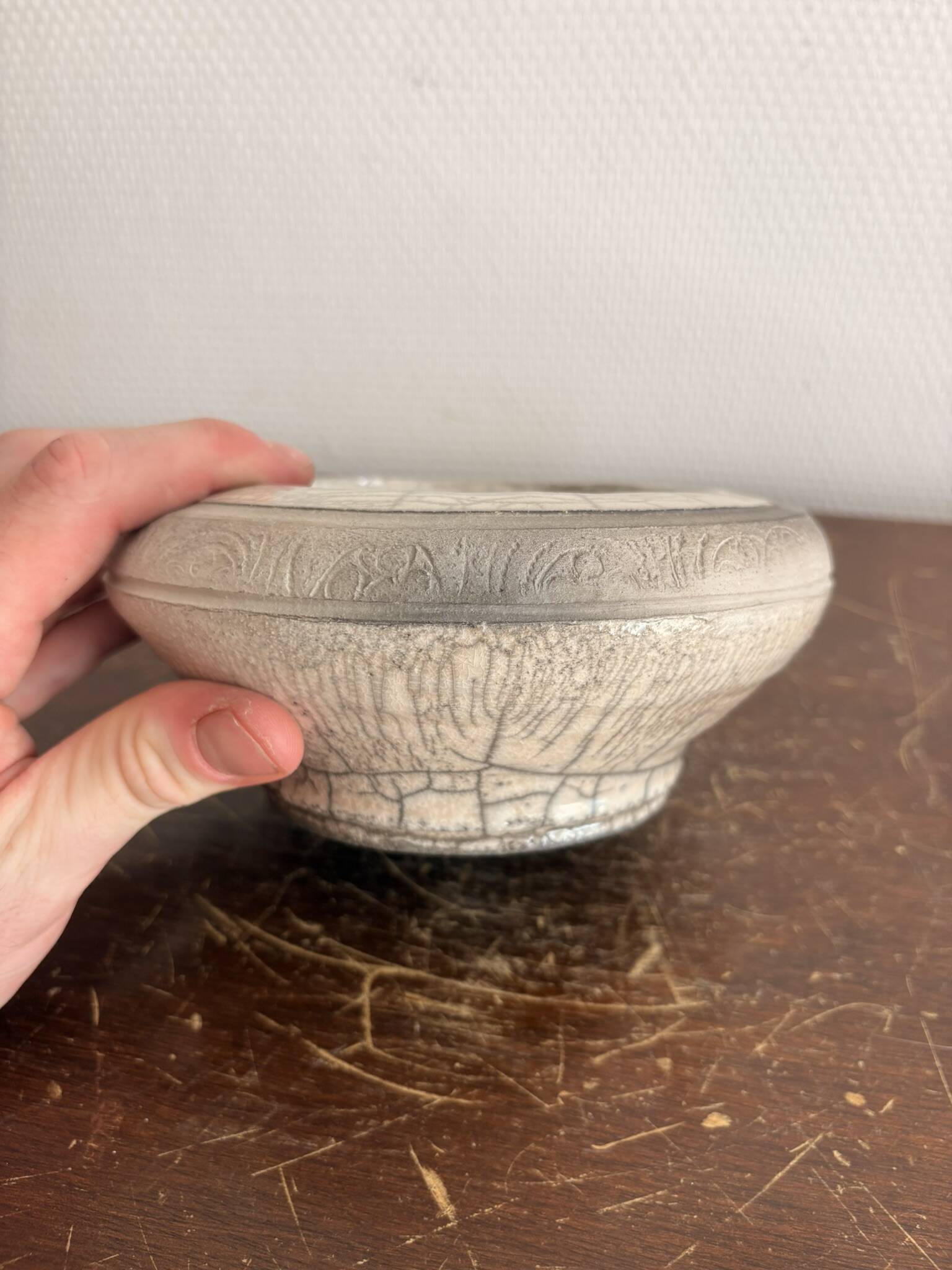 Pocket Vase Bowl Ashtray Raky Signed Pottery Craft White Zen Bowl