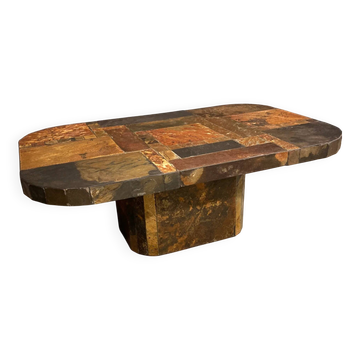 Vintage coffee table, slate in bronze and copper colours, 1960s/70s