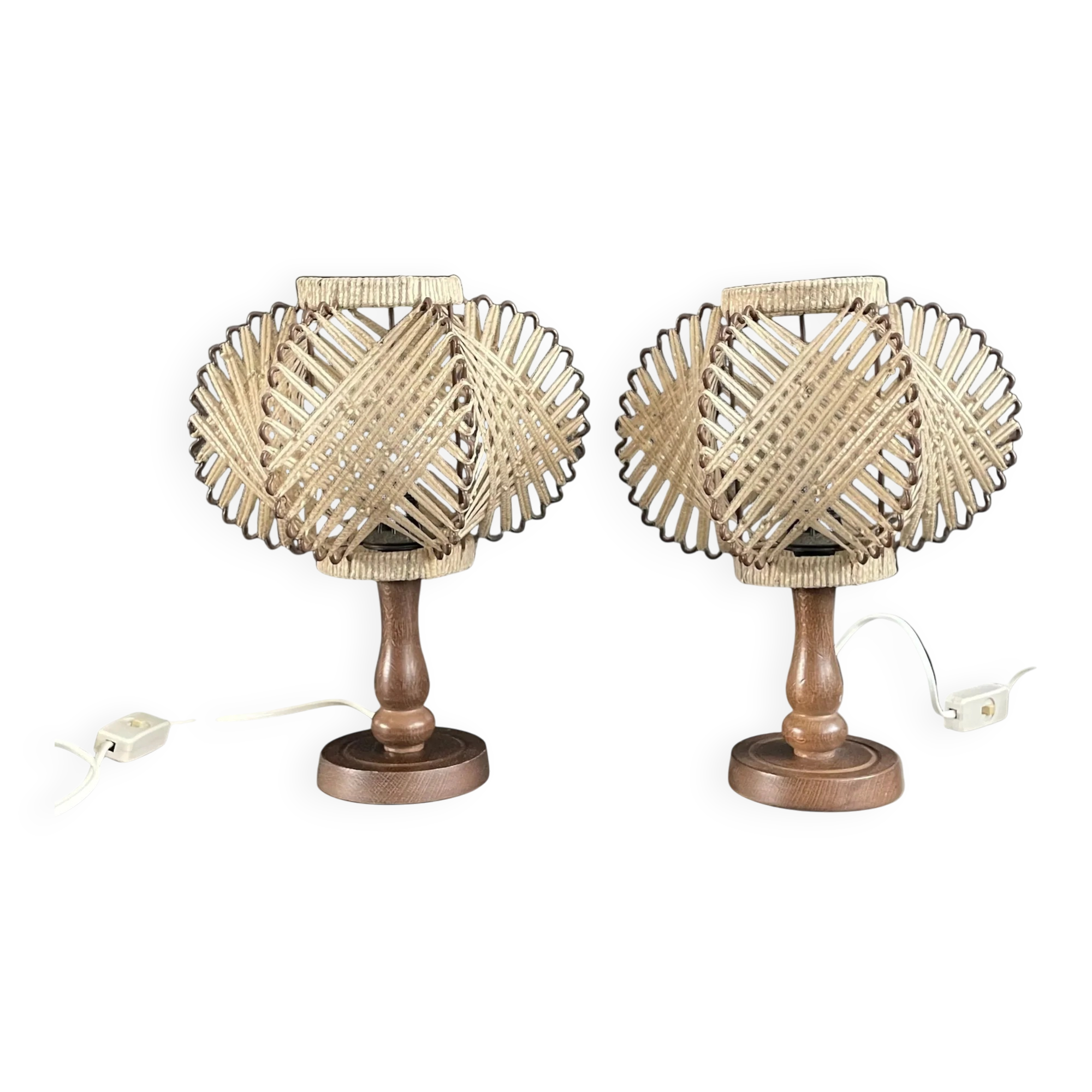 Paire de lampes vintage abat-jour fil tendu