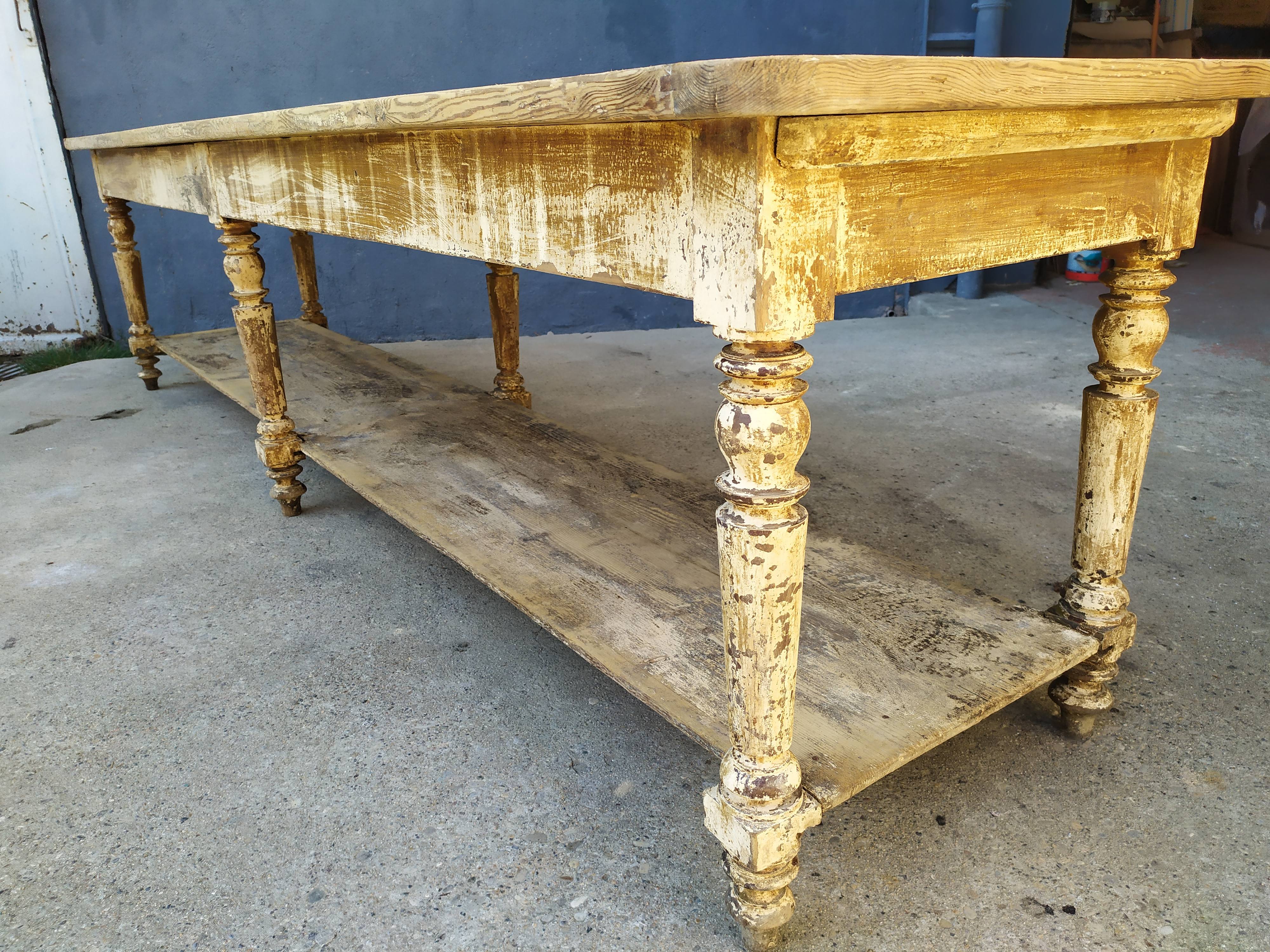 Table de métier drapière sapin décapé 3m
