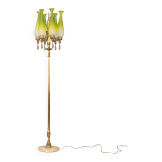 50s vintage floor lamp in brass and green glass italian design