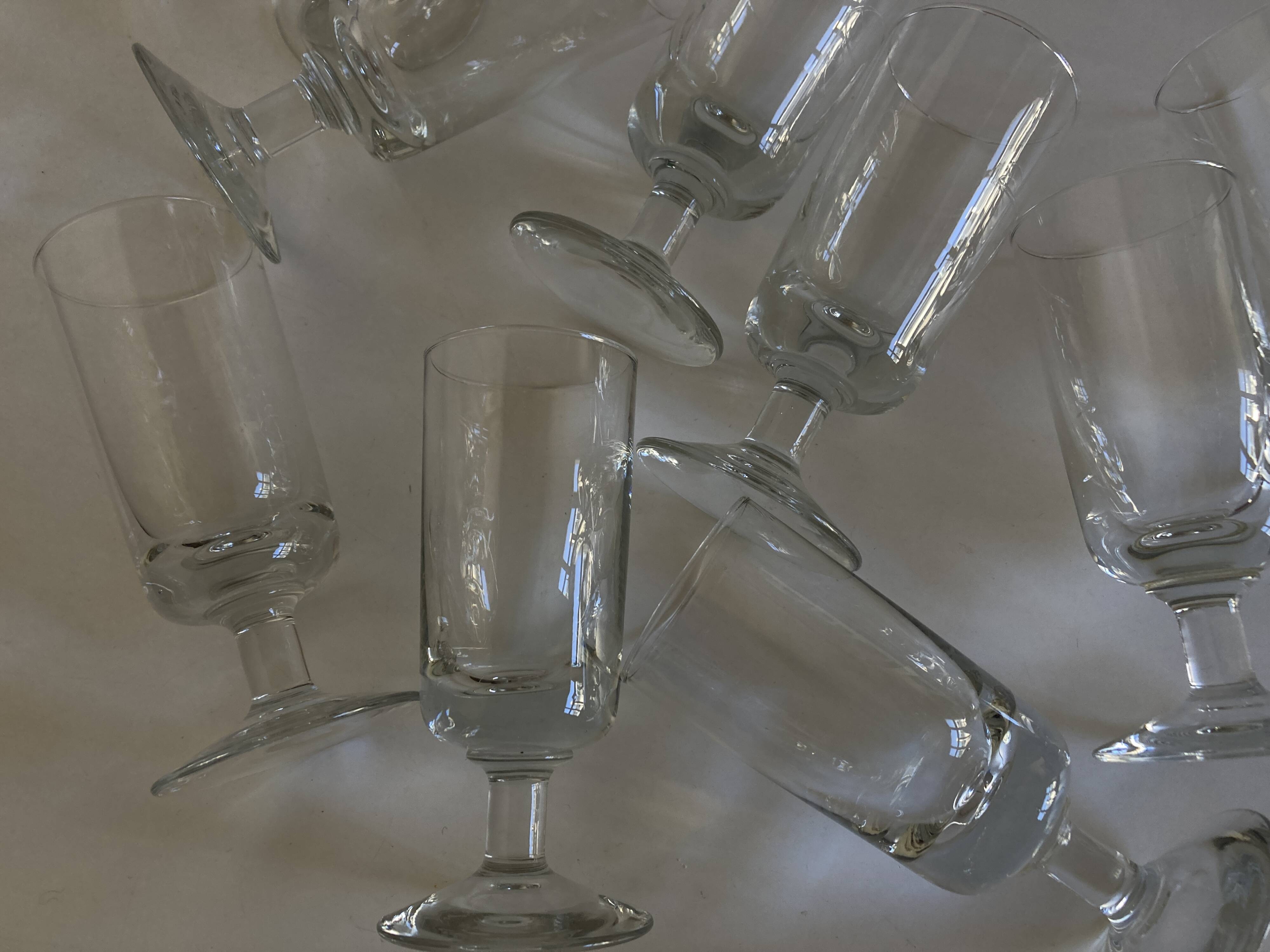 Set of 9 modernist half crystal water wine roller glasses 1960