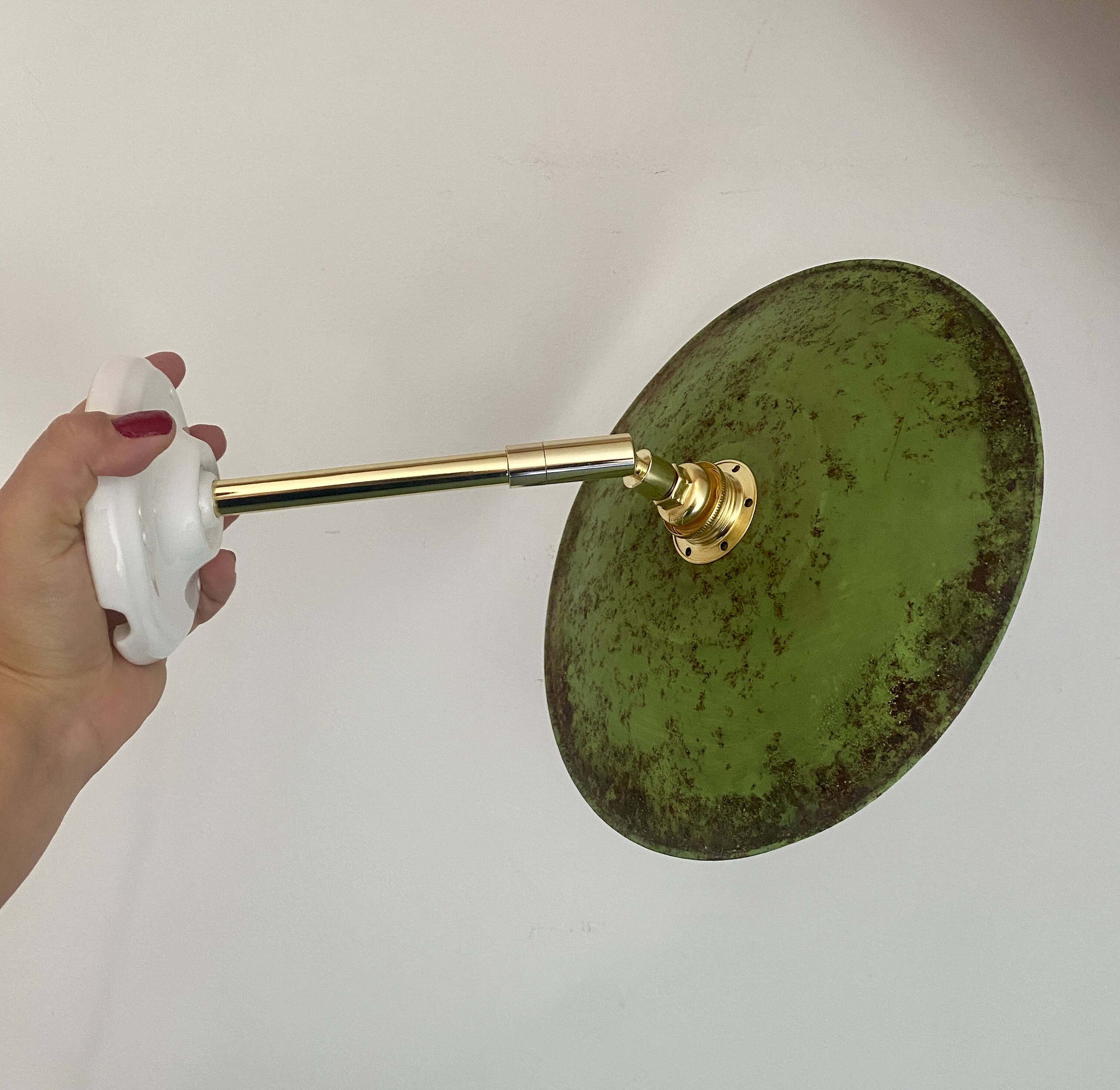 Vintage green enamelled sheet metal wall lamp shade - 2 -