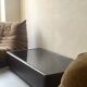 Vintage design coffee table in brown leather and black glass, Steiner France 1970.