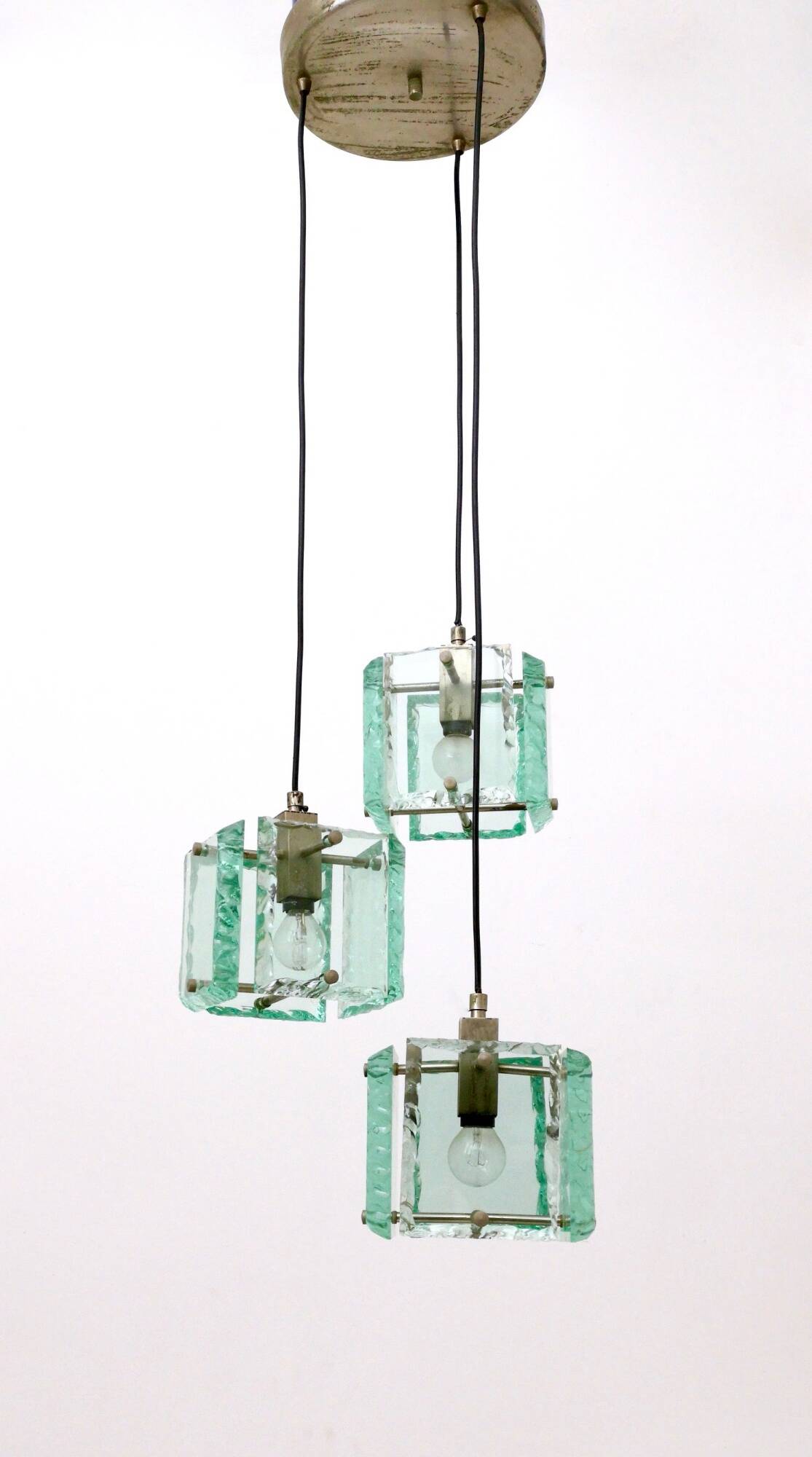 Vintage Three-Light Nile Green Glass Pendant Light by Zero Quattro, Italy