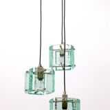Vintage Three-Light Nile Green Glass Pendant Light by Zero Quattro, Italy