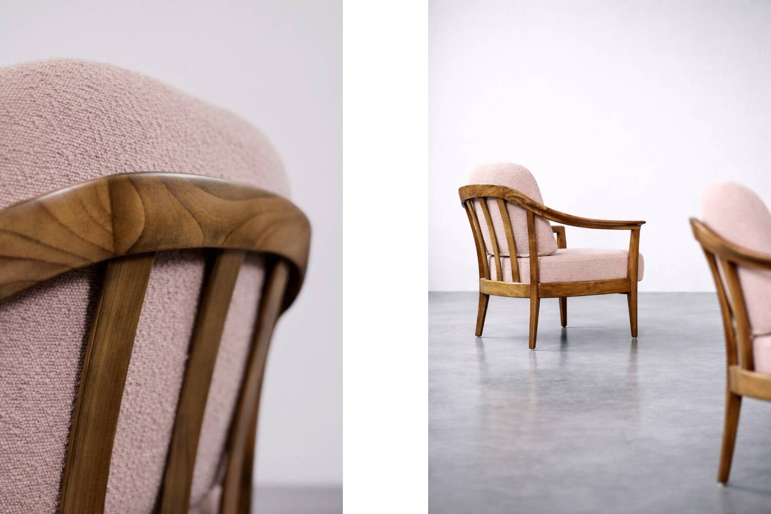 Vintage Mid-Century Modern Wood and Fabric Armchairs from W. Knoll, Set of 2