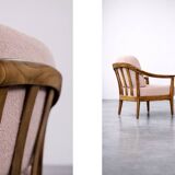 Vintage Mid-Century Modern Wood and Fabric Armchairs from W. Knoll, Set of 2