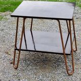 Vintage double wooden side table with copper base from the 50s