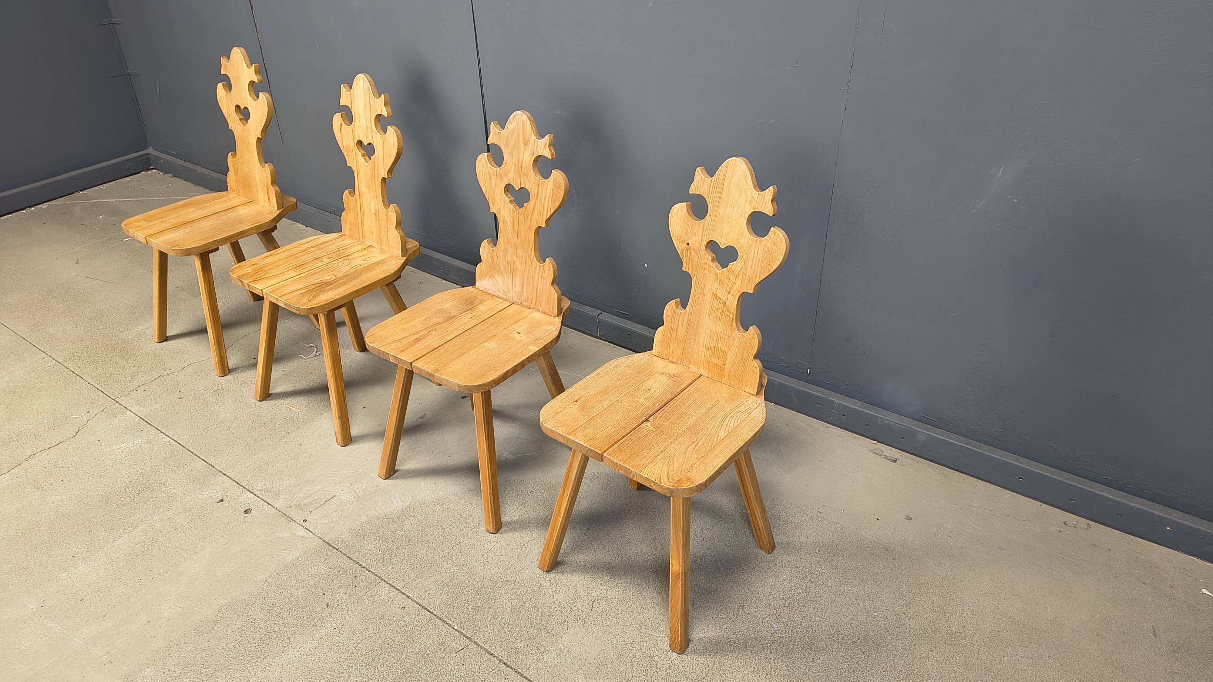 Chaises tiroliennes vintage rustiques, années 1960