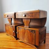 Paire de tables de chevet en noyer blond, Art déco 1940