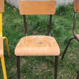 Set of 6 70s school chairs in different patinas and models