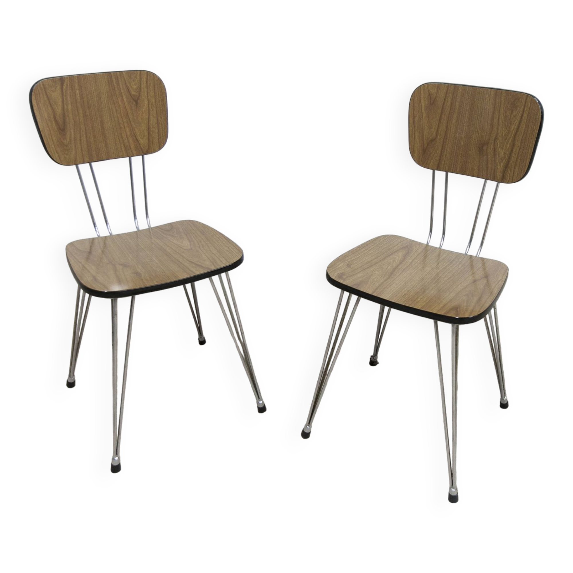 Pair of Formica 1970 brown Eiffel feet chairs
