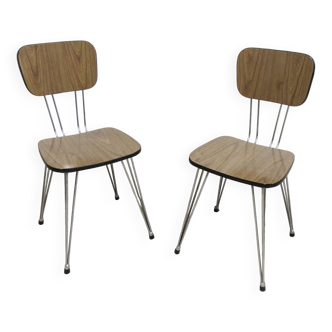 Pair of Formica 1970 brown Eiffel feet chairs