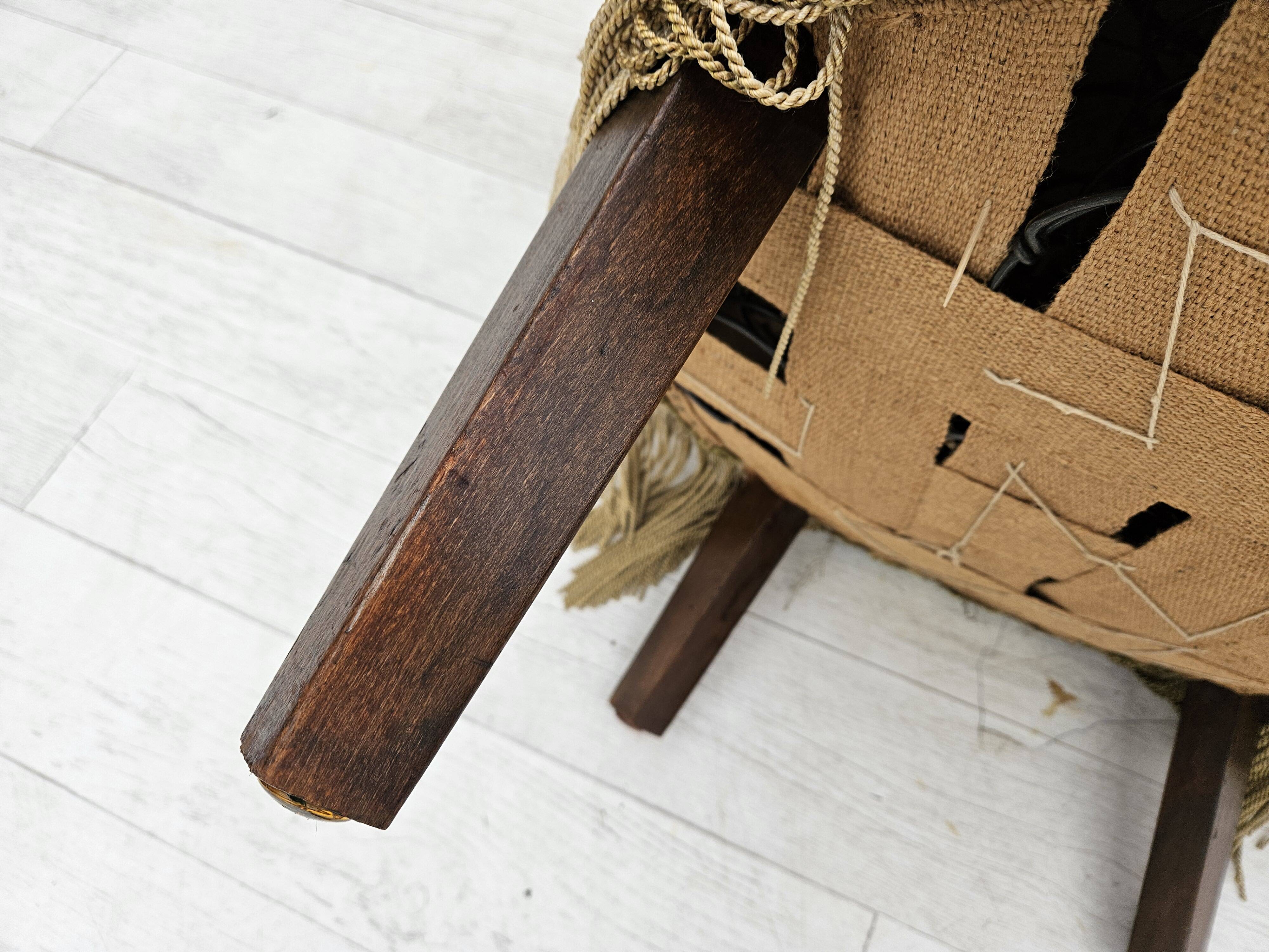 1950s, Danish easy chair, furniture velour, ash wood legs.