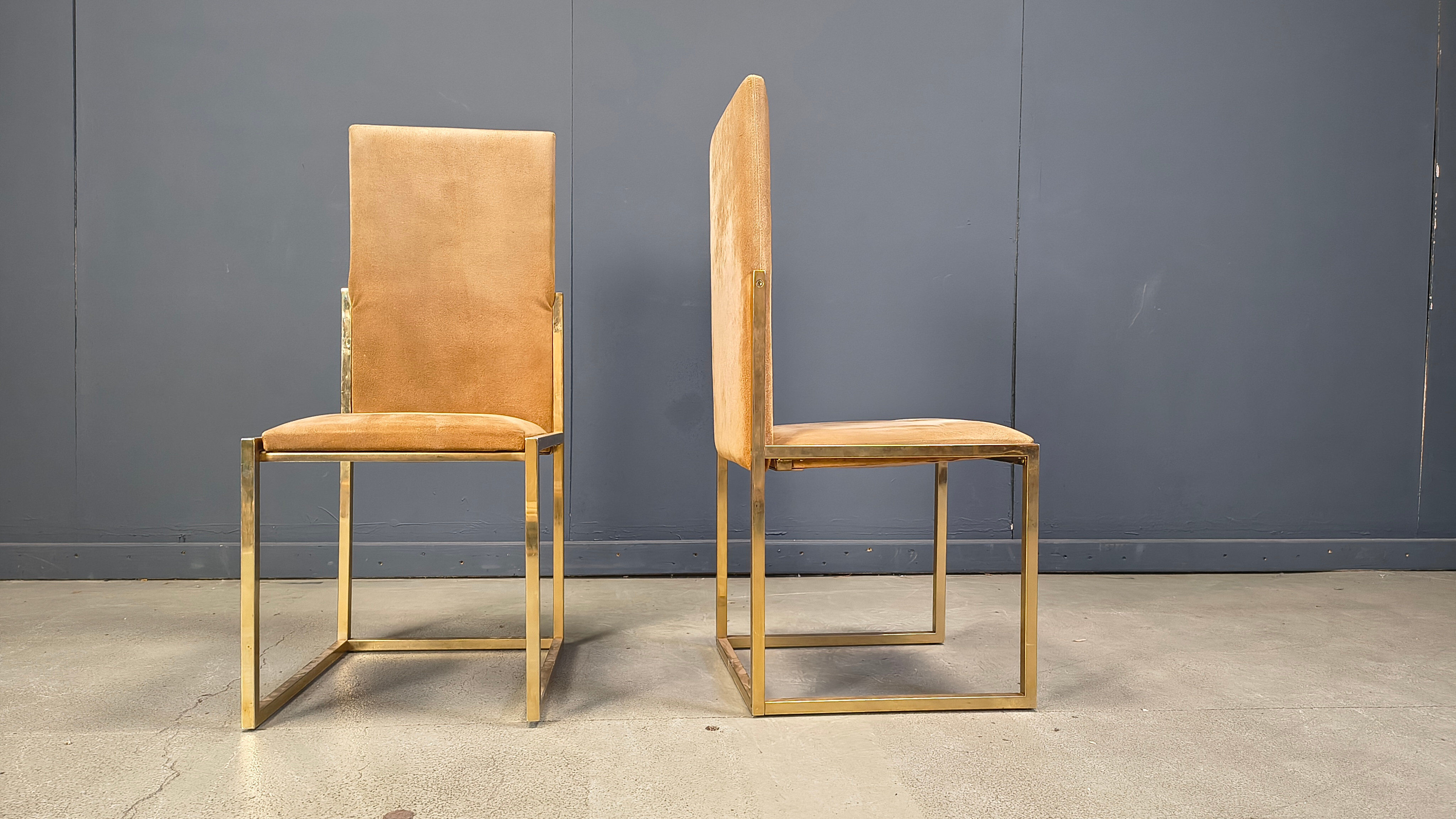 Vintage brass and alcantara dining chairs by Belgochrom, 1970s