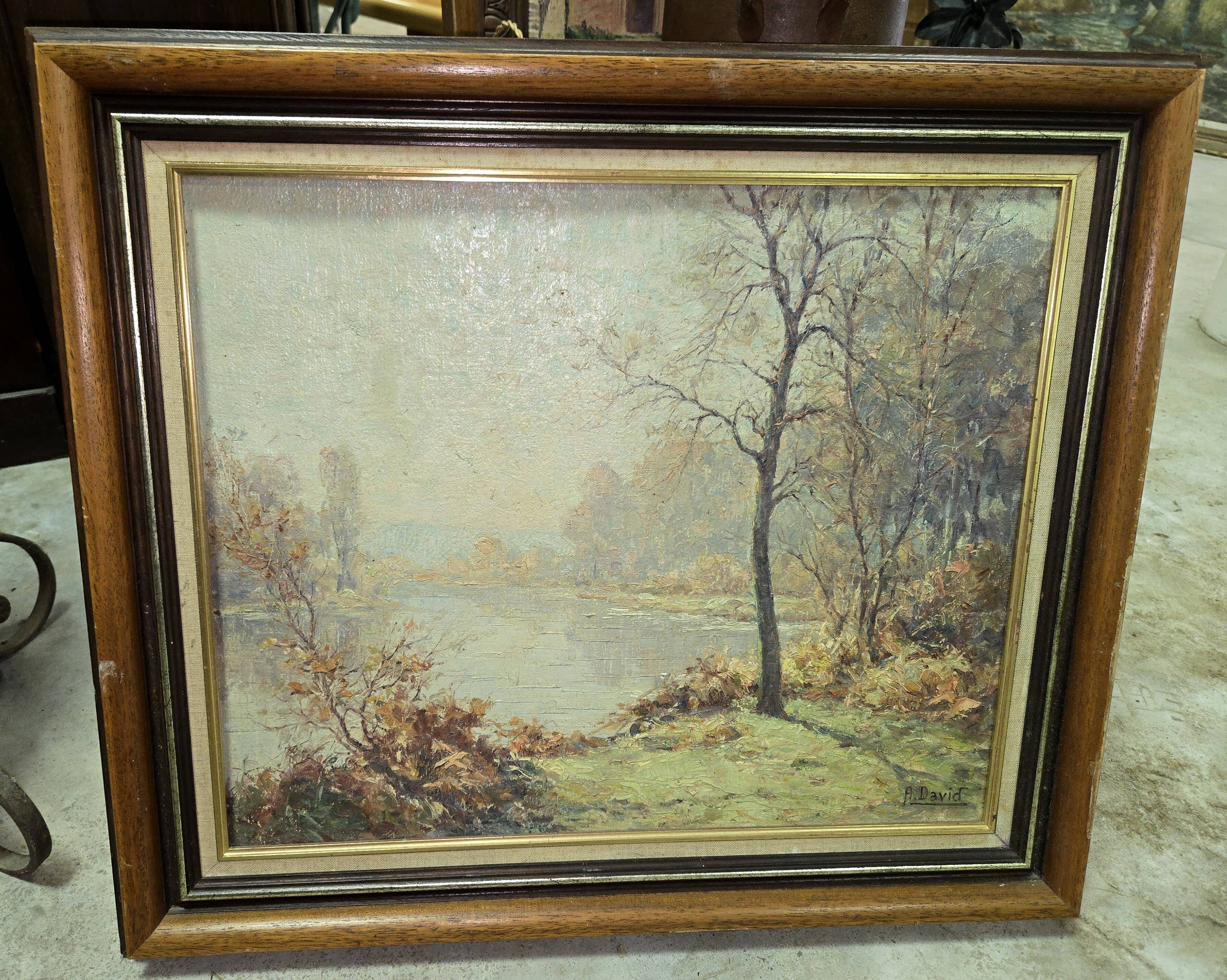 Oil on canvas – Landscape by the water – signed H. David – 20th century