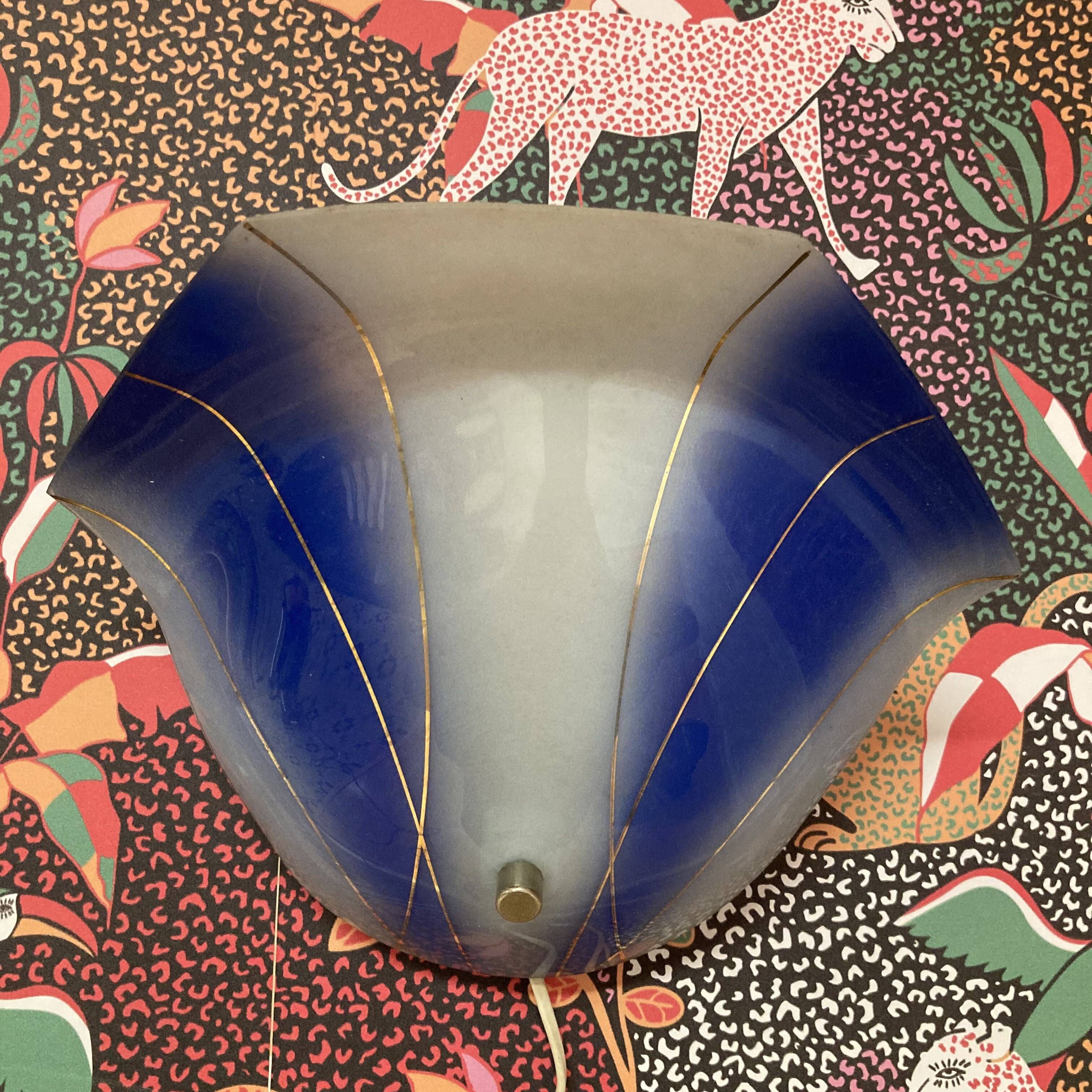 Blue glass wall lamp, Scandinavian design, 1950s.