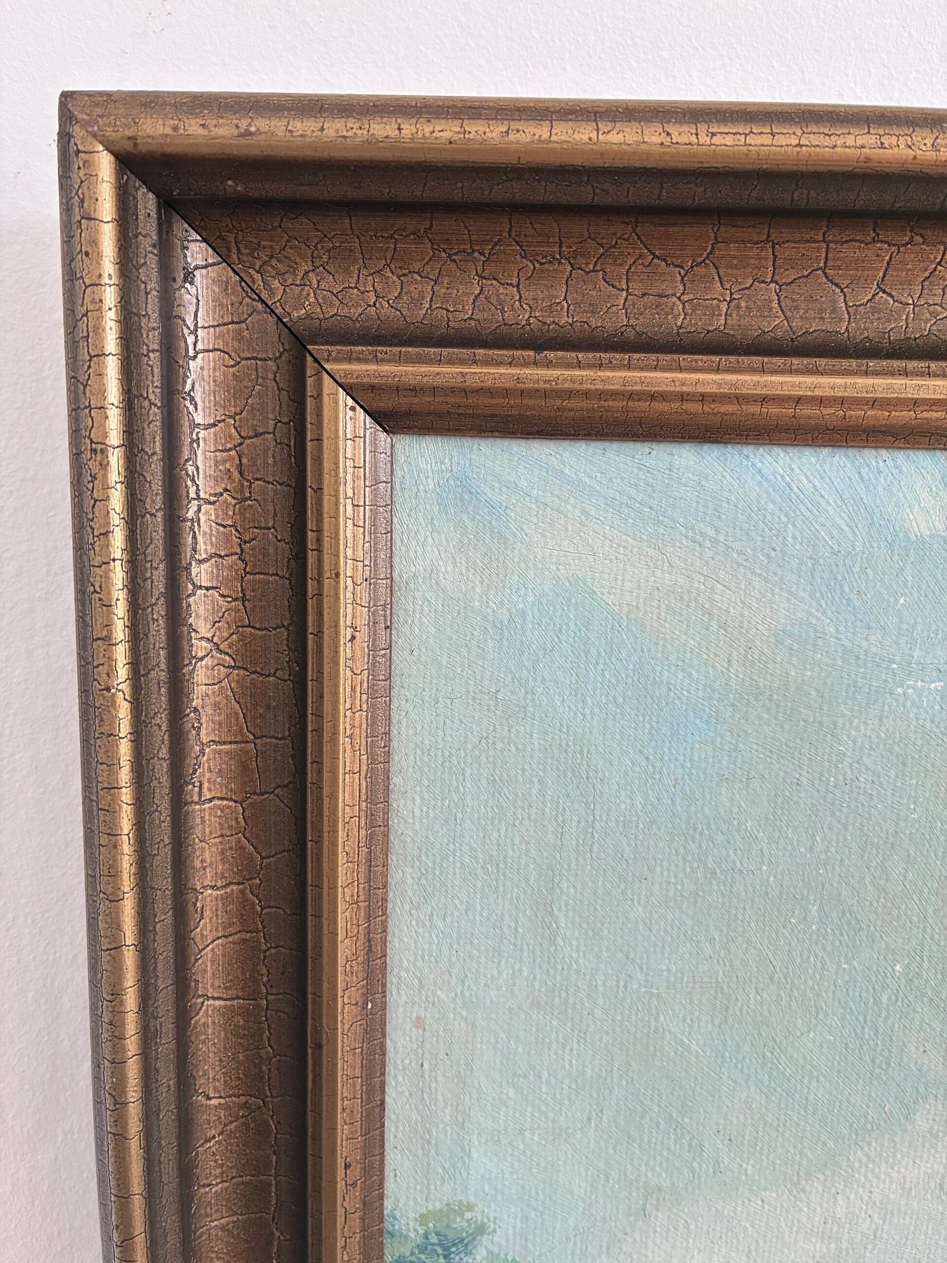 Large vintage original landscape dog oil painting