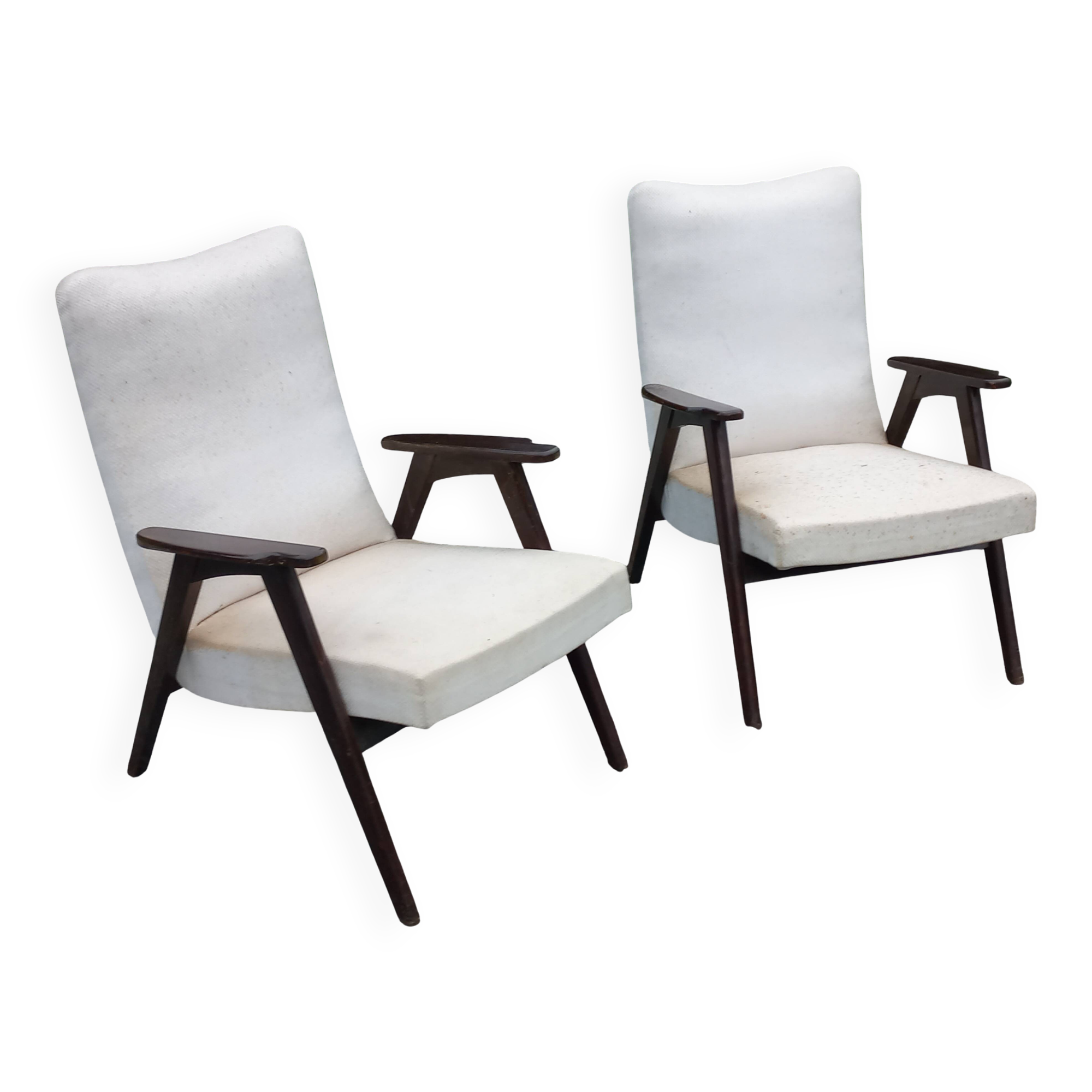 Pair of Scandinavian-style armchairs with splayed legs from the 1950s